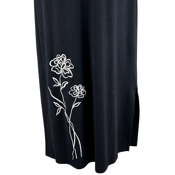Talbots Womens M Black Maxi Dress Floral Embroidery Short Sleeve V-Neck Hippie - Picture 5 of 13
